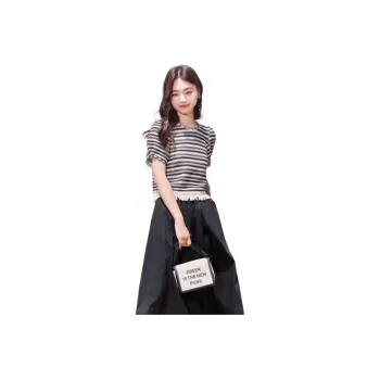 XIANGYING Puff Sleeve T Shirt Women's Black