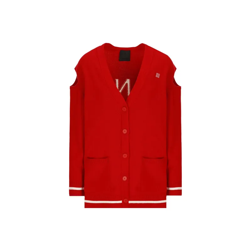 Givenchy Cut Out Shoulders Cardigan 'Red/White'-0