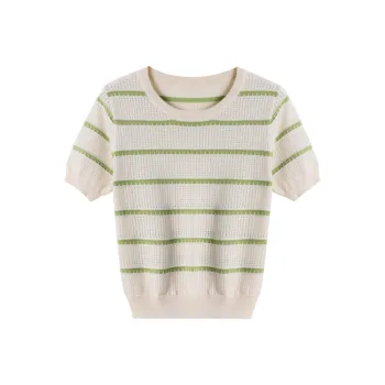 Huagaa Sweater Women's Green Stripe
