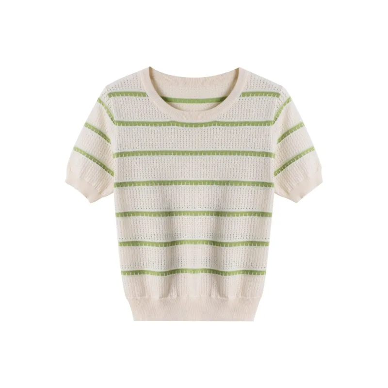 Huagaa Sweater Women's Green Stripes-0