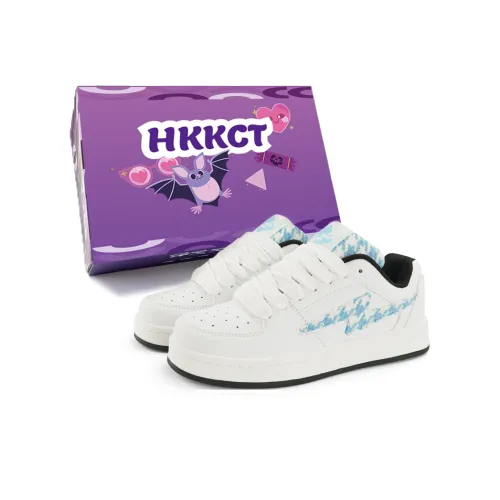 HKKCT Lightweight Breathable Height Increasing Low Top Skateboard Shoes Unisex Houndstooth White Blue