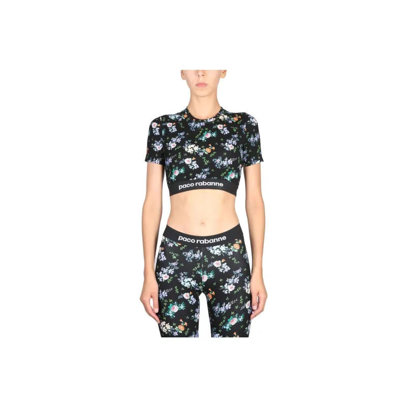 Paco Rabanne Paint Splatter Print Logo Band Crop Top-0