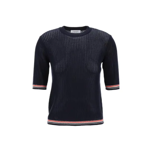 THOM BROWNE Rwb Stripe Pointelle-Knit Crewneck Top