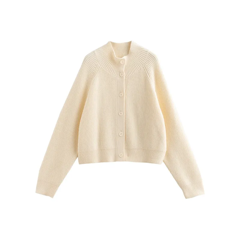 Initial Language Cropped Wool Woven Sweater Coat Women's-1