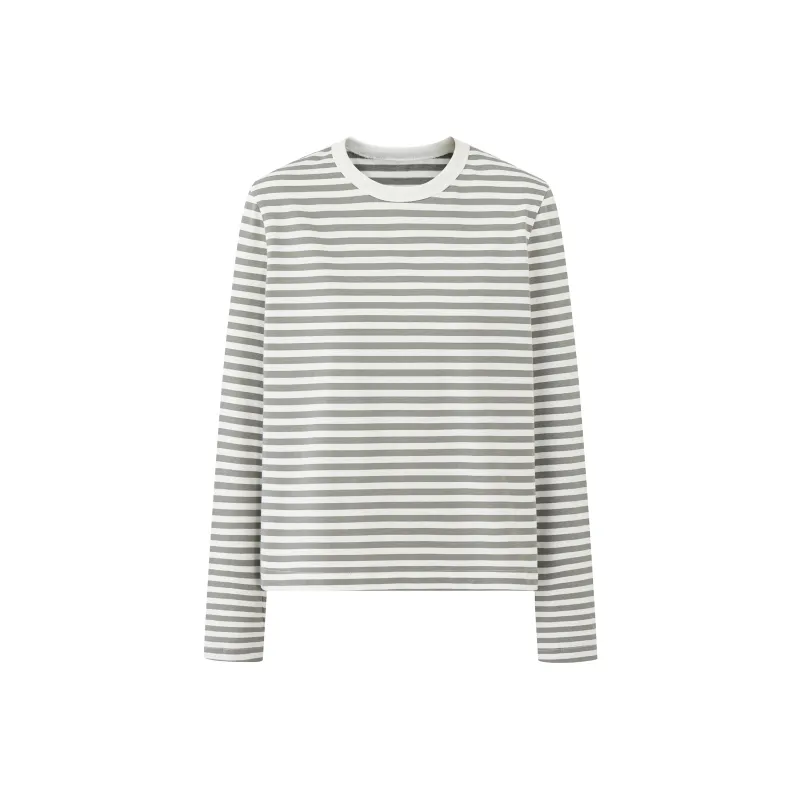 EVISTUB Regular T Shirt Women's Gray White Stripes-0