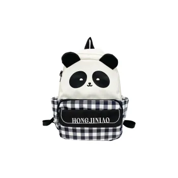 URBAN FOREST Nylon Backpack Unisex Panda Plaid/Black Panda