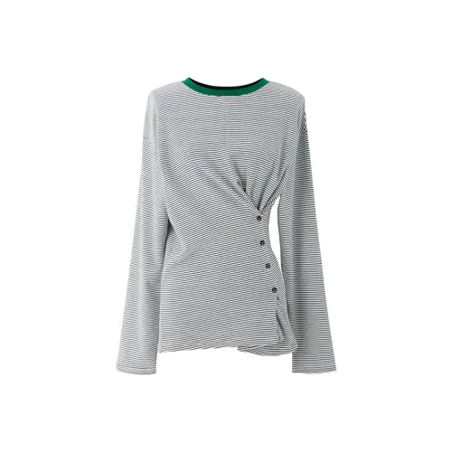 SOON FLOWER T Shirt Women's Black White Stripes