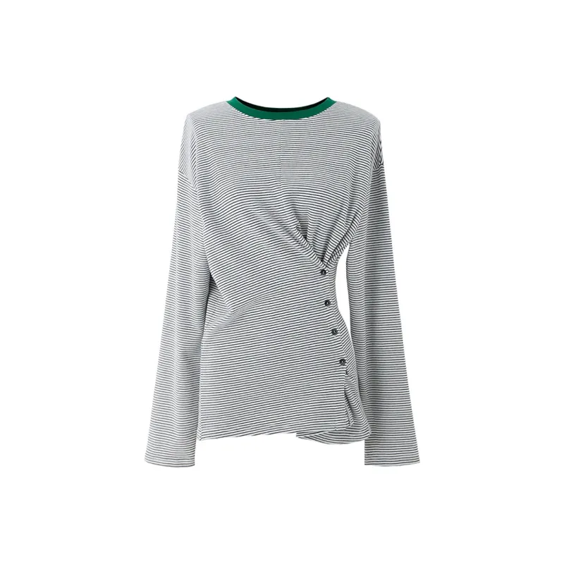 SOON FLOWER T Shirt Women's Black White Stripes-0