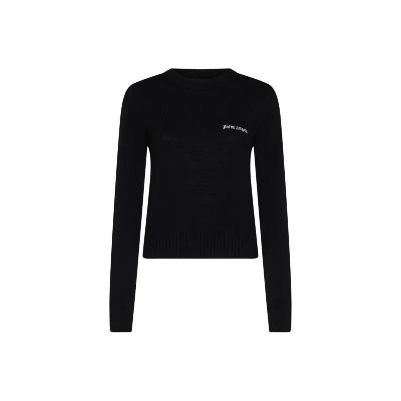 PALM ANGELS Logo Embroidered Crewneck Knitted Jumper-0