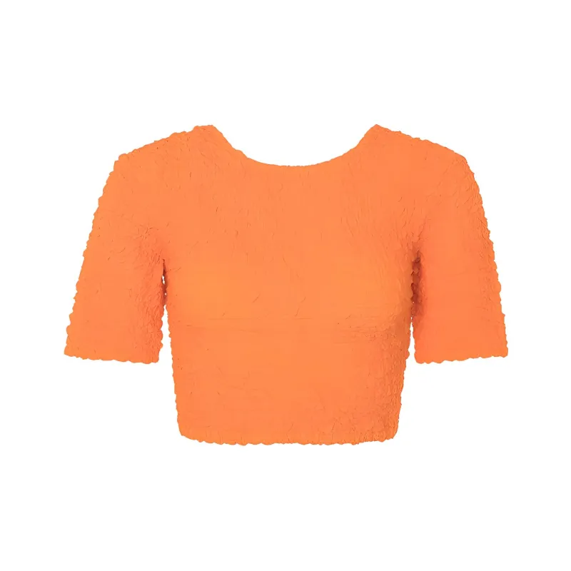 GANNI Poplin O Neck Cropped Smock Top 'Orange'-0