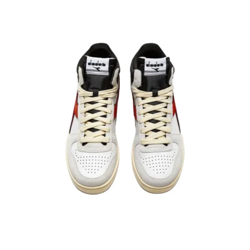 Diadora Magic Basket Anti Slip Wear Resistant High Top Skateboard Shoes Men's White Gray Red-2