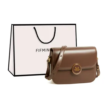 15 MINS Cow Leather Small Square Bag Shoulder Bag Crossbody Bag Small Size Women's Coffee/Ecru/Black