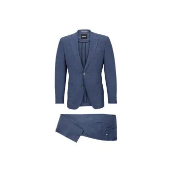 HUGO BOSS Slim Fit Suit In Wool Tussah Silk And Linen Business Suit Men's Blue