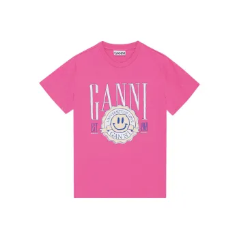 GANNI University Of Love Series Drop Shoulder Sleeve T Shirt Women's Pink