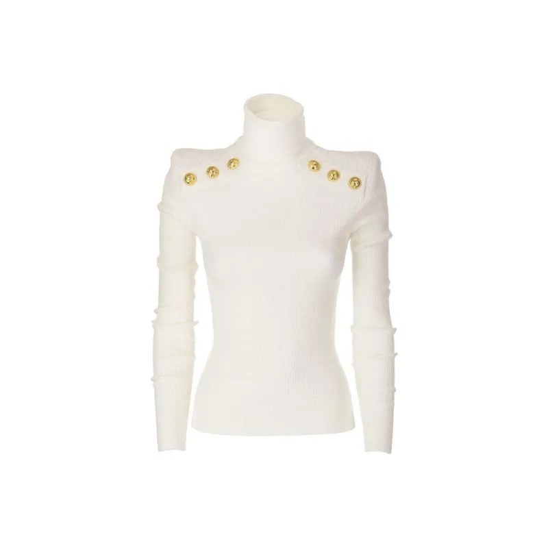 BALMAIN Button Embellished Turtleneck Jumper-0