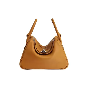 HERMES Lindy Cow Leather Handbag Women's Ginger Yellow
