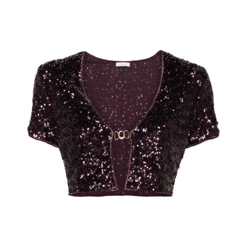 Oséree Sequinned Cropped Cardigan-0