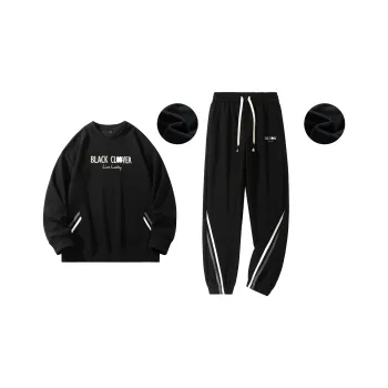 BLACK CLOVER Thickened And Fleece-Lined Crew Neck Pullover Sweatshirt Set Unisex Black