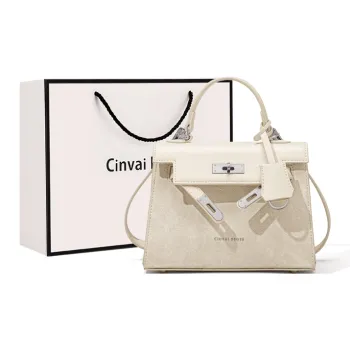 CinvaiKrose Synthetic Leather With Cow Leather Handbag Large Size Women's Ecru/Brown/Black