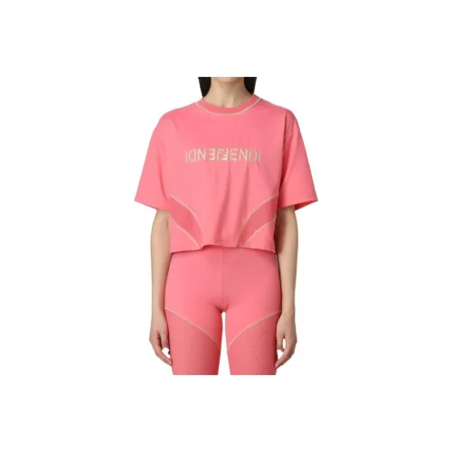 FENDI Drop Shoulder Sleeve T Shirt Women's Pink
