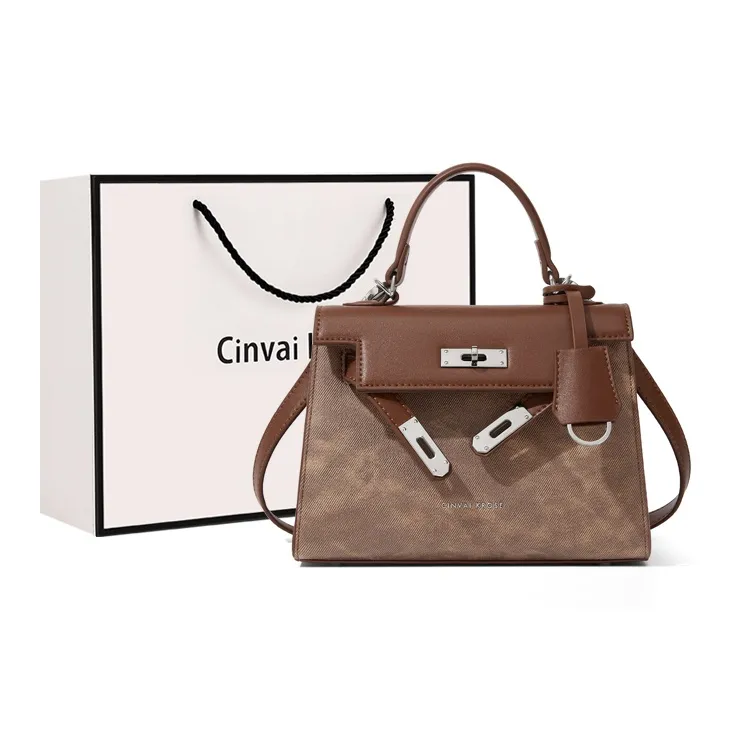CinvaiKrose Synthetic Leather With Cow Leather Handbag Large Size Women's Ecru/Brown/Black-3