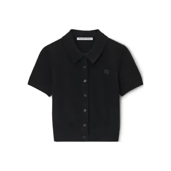 Alexander Wang Logo Embroidered Cropped Polo Shirt