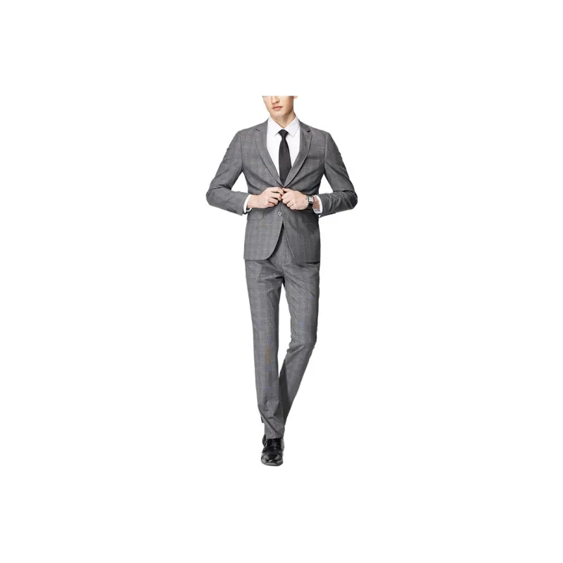 FIRS Business Suits Men's Gray Plaid-0