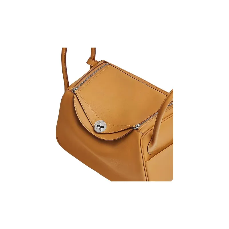 HERMES Lindy Cow Leather Handbag Women's Ginger Yellow-4
