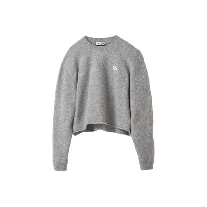 MIU MIU Logo Embroidered Crewneck Knitted Jumper-0