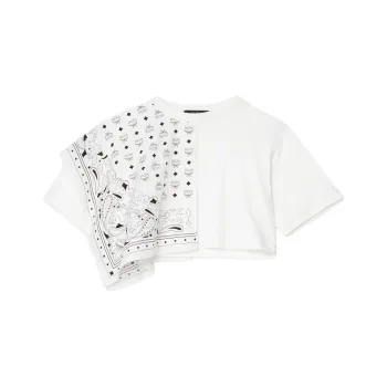 MCM Cropped Bandana T-Shirt In Organic Cotton T-Shirt Women's White
