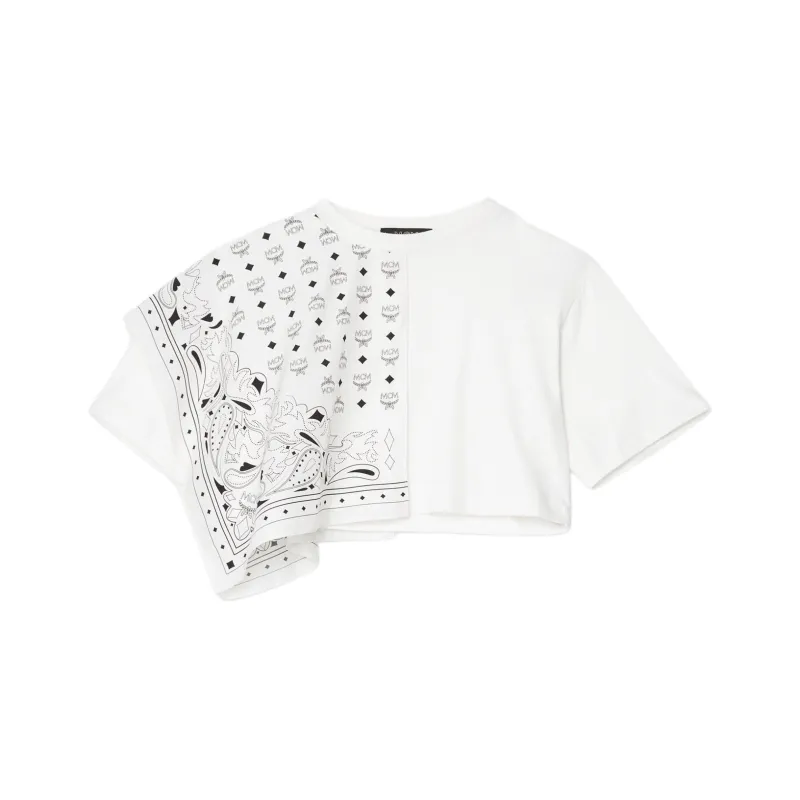 MCM Cropped Bandana T-Shirt In Organic Cotton T-Shirt Women's White-0