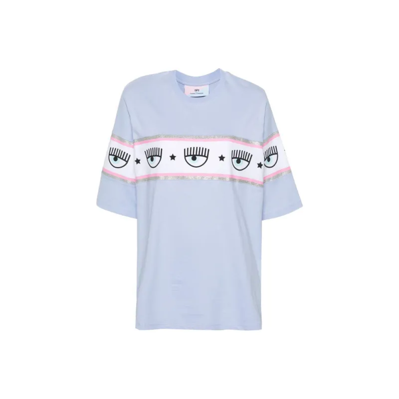 CHIARA FERRAGNI Eyelike glittered Cotton T shirt-0
