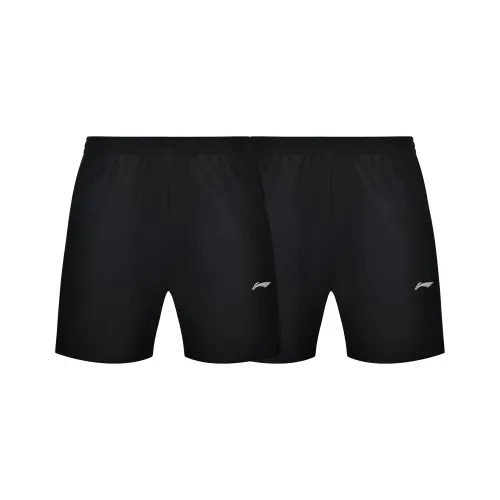LiNing Solid Color Minimalist Style Quick Dry Casual Shorts Unisex 2-Piece Set Black