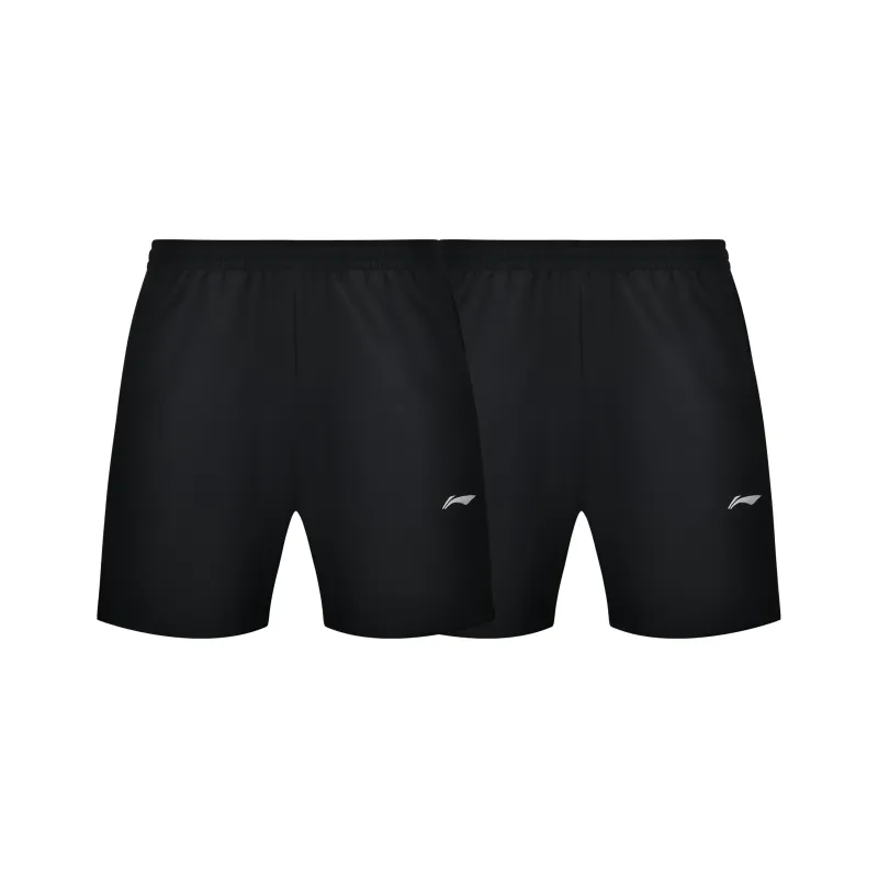LiNing Solid Color Minimalist Style Quick Dry Casual Shorts Unisex 2 Piece Set Black-0
