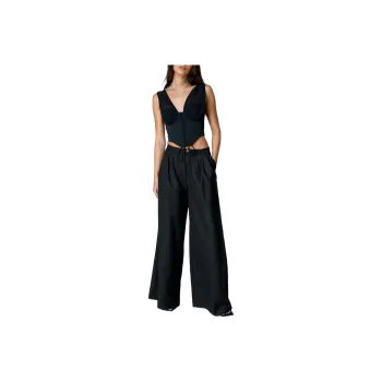 NASTY GAL Premium Satin Lace Up Boned Corset Top Crop Tops Women's Black