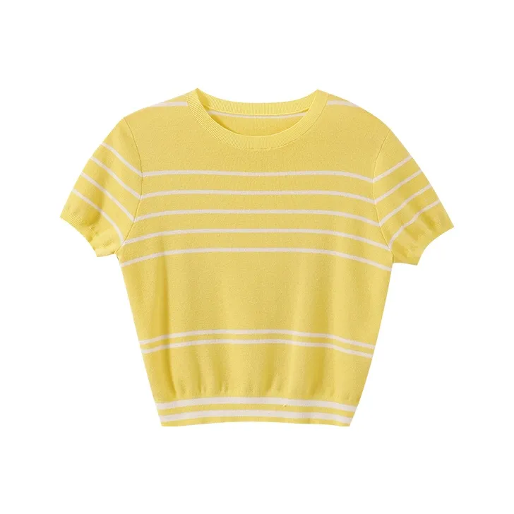 YUMOMO STAR T Shirts Women's Yellow With White Stripes-0