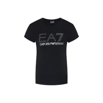 EMPORIO ARMANI EA7 Baby's Breath Collection SS22 Regular T Shirt Women's Black
