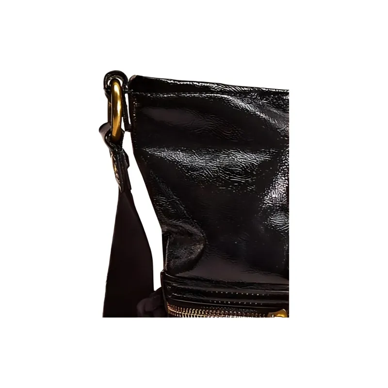COACH POPPY Patent Leather Shoulder Bag, Crossbody Bag, Handbag Medium Size Women's Black-1