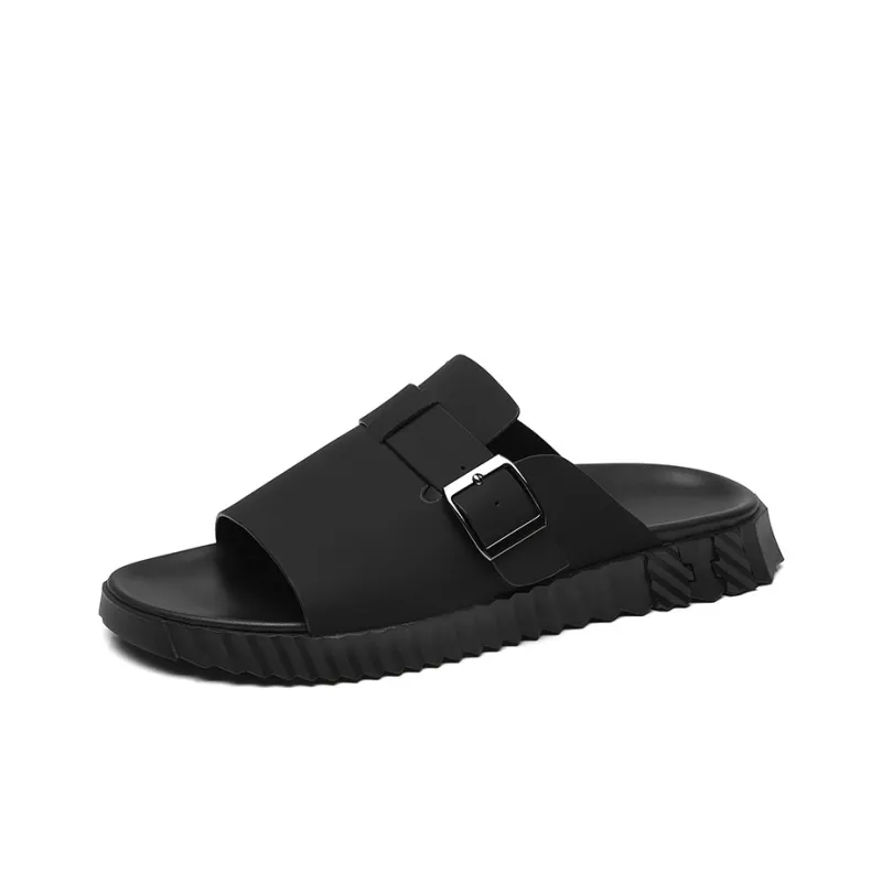 Mulinsen Rubber Sole Slip Resistant Odor Resistant Abrasion Resistant Slide Slippers Men's Black-1