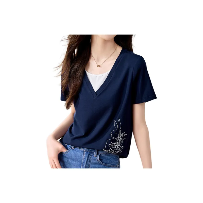 Mo Han Yi Mei T Shirt Women's Navy Blue-0