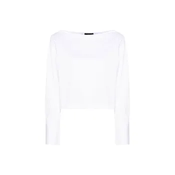 THEORY Boat-Neck Cropped Poplin Blouse