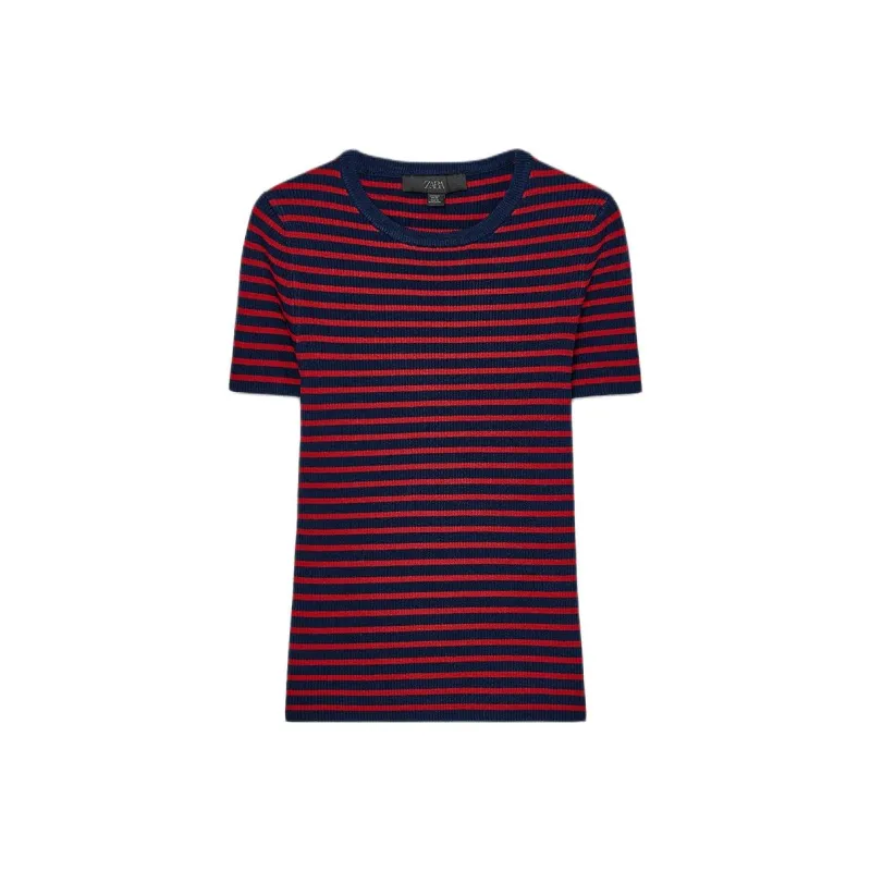 ZARA T Shirt Women's Red/Sea Blue-0
