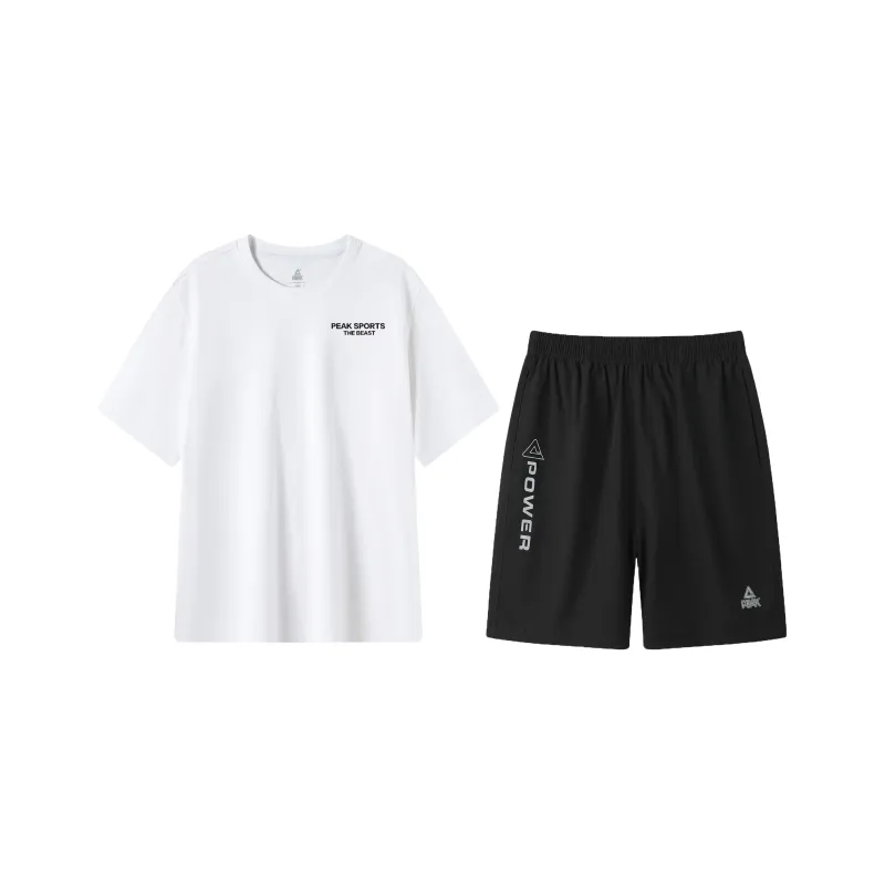 PEAK Fitness Set Unisex White Top+Black Shorts-0