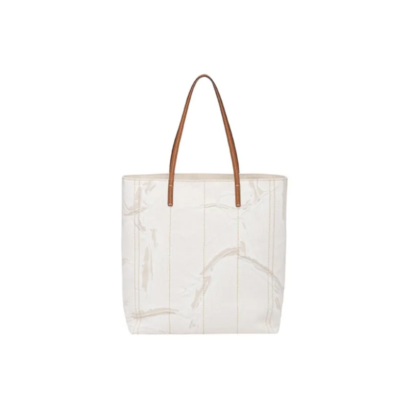 PRADA Linen Blend With Leather Tote Bag Shopping Bag Handbag Large Size Women's Beige/White Orchid-2