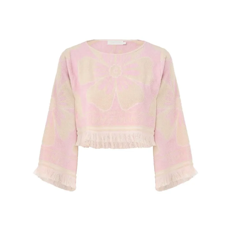 Zimmermann Pop Long Sleeved Towelling Crop Top-0