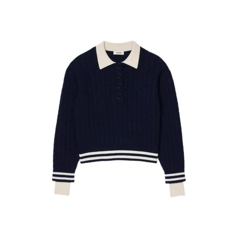 Sandro Stripe trim Knitted Polo Top-0