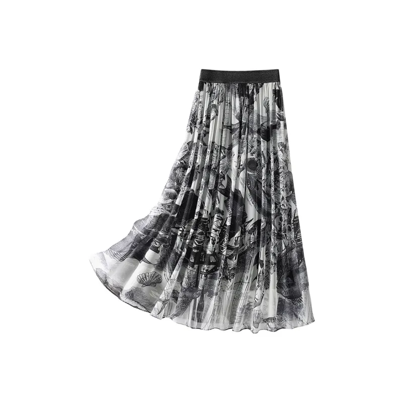 Cypress House Casual Long Skirt Women's Black With White Stitching Embroidery-1
