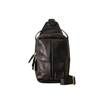 Back Step Cow Leather Sling Bag Unisex Black