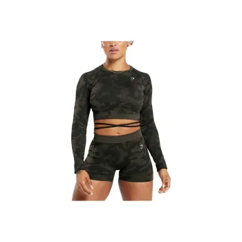 GYMSHARK T Shirt Women's Black/Camouflage Brown