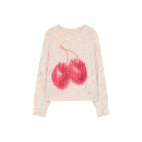 ELF SACK Multicolor Flocked Cherry Print Men Neck Sweater Women's